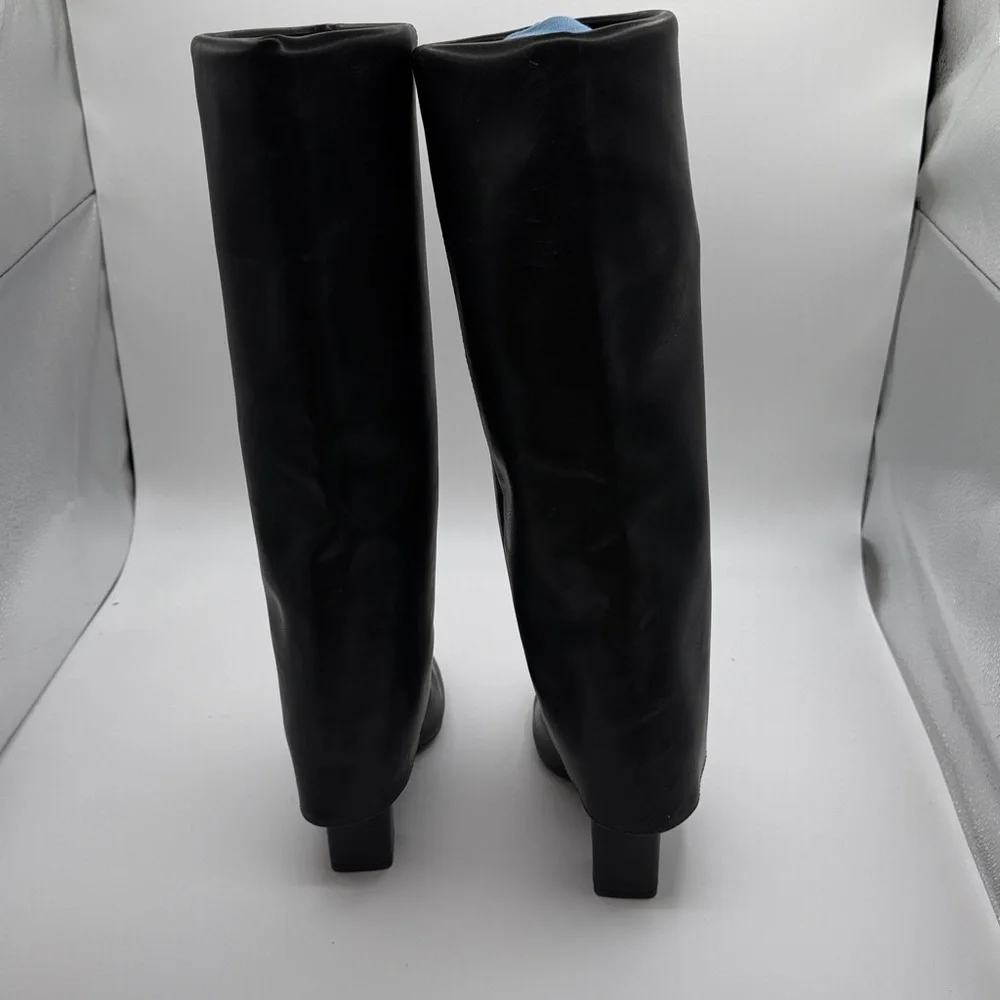 NEW MADDEN GIRL BLACK LEATHER TALL POINTED TOE BOOTS - Picture 4 of 9